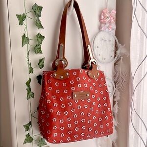 Claudia Firenze Vintage Red/Brown Floral Leather Shoulder Bag Made in Italy